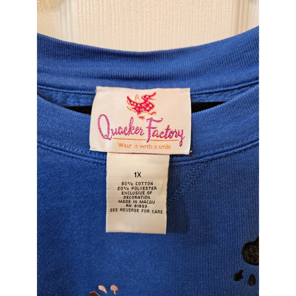 Quacker Factory 1X Embroidered Paw Print Sweatshirt Plus Size Cozy Pet Lover Top - Picture 3 of 10